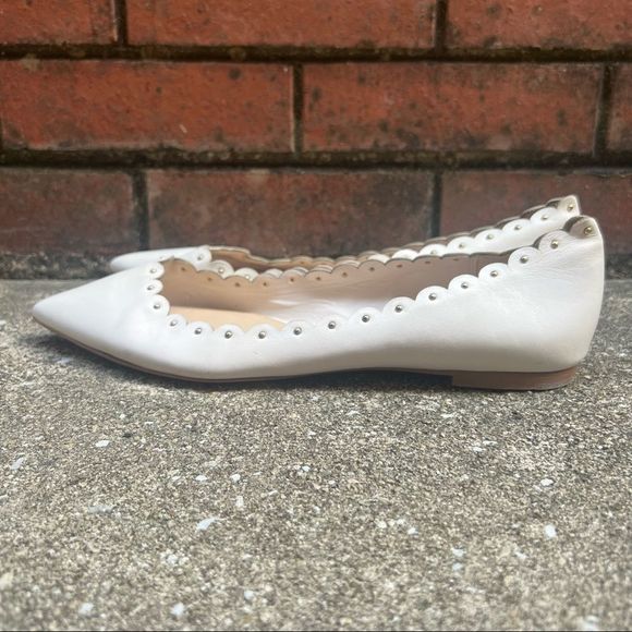 Coach Jill Leather Scalloped Studded Flats White Cream size sz 9.5 - Picture 4 of 10